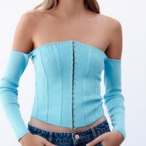 Zara Blue Corset Cropped Top. Size Small. Like New!